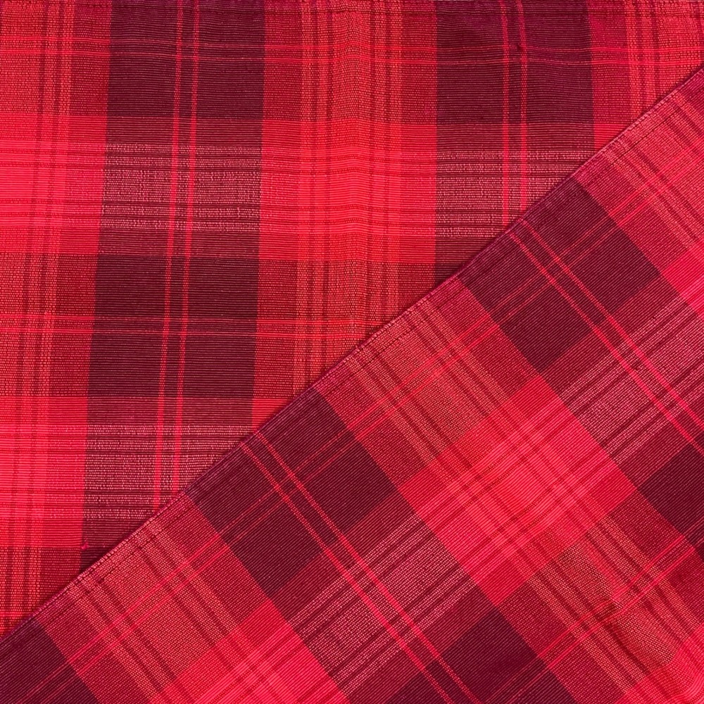 Crate & Barrel Placemats Rubesco Plaid Red Set of 4 Cotton Ribbed Holiday Table